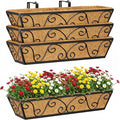 Y&M 24 Inch Window Deck with Coco Liner, Fence Metal Hanging Flower Planter Window Basket Deck Railing Planter Boxes for Outdoor Garden Lawn-Butterfly, 4pcs