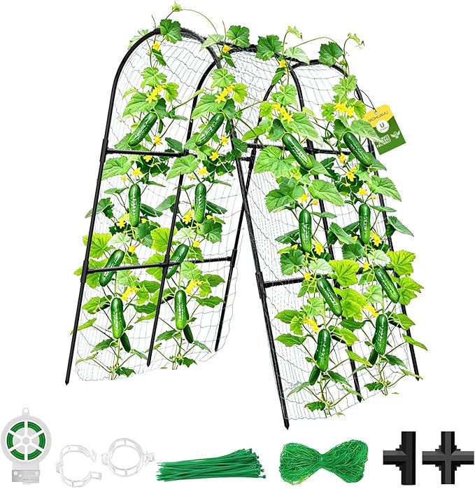 Cucumber Trellis for Raised Bed,U-Shape Garden Trellis for Climbing Plants Outdoor, Metal Arch Vegetables Trellis, Plant Support for Vine (Black, 31.5" Lx21.6 Wx47.2 H-Small)