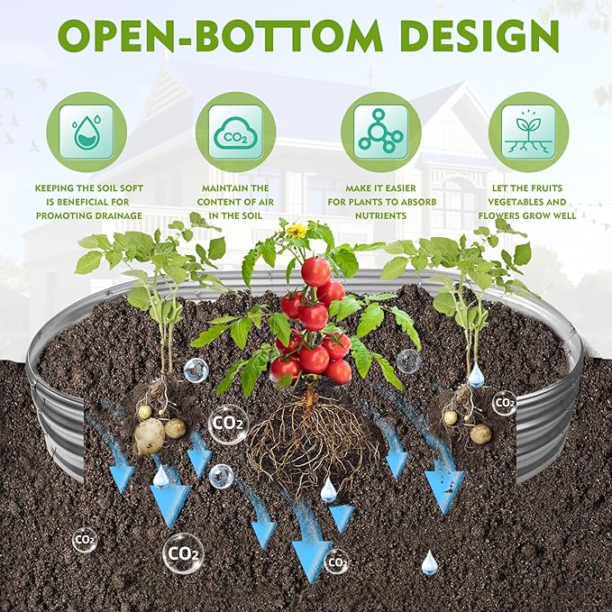 5X2.7X1 FT Oval Galvanized Metal Garden Raised Bed/Plant Box for Planting,32 Inches Diameter Iron Fire Pit Ring,Small Animal Fence-3 in 1 Modular Design in Black (Silver, 60X32X11.5 Inches)