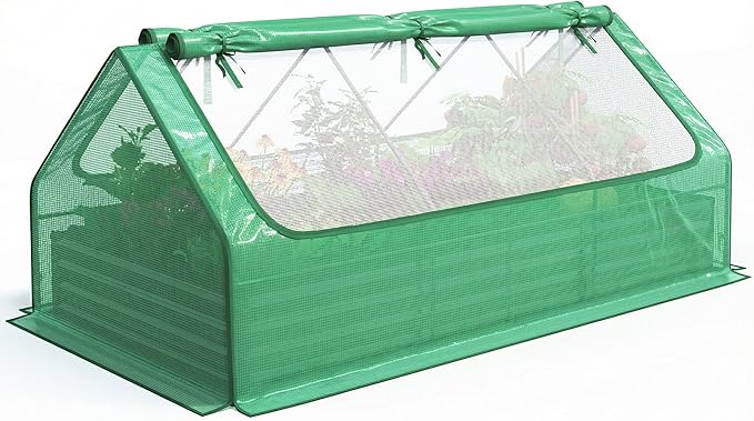 Quictent Raised Garden Bed Galvanized Raised Beds for Gardening Vegetables with Cover 8x4x1 ft Metal Planter Box Outdoor Use (Green)