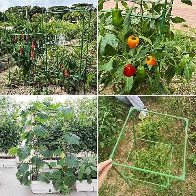 MQUPIN Tomato Cages,4 Packs Square Tomato Cage for Garden Plant Support,41 * 15 * 15in Heavy Duty Steel Plant Tower Stakes Trellis for Climbing Vegetables Flowers Fruits