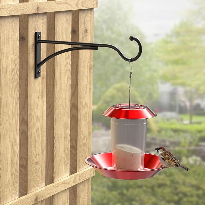 8 Inch 2 Pack Heavy Duty Plant Hangers Outdoor, Metal Plant Brackets for Hanging Baskets, Plant Wall Hooks for Bird Feeders, Wind Chimes & Lanterns, Premium Metal Hooks Matte Black, 30lbs Capacity