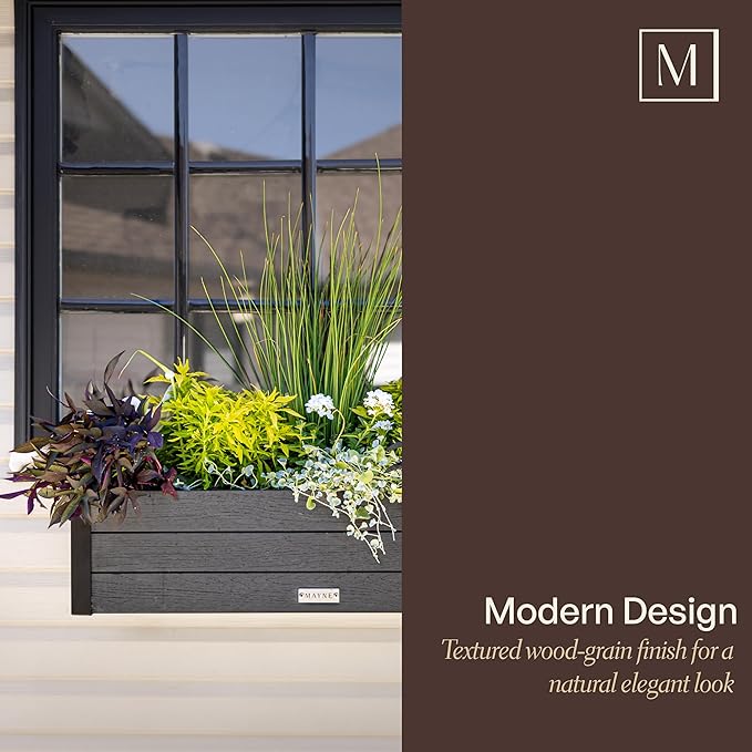 Mayne Vista 2ft Modern Window Box Planter with Panel Design and Drainage Hole