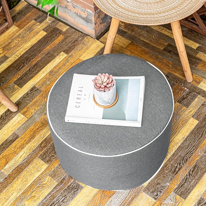 Outdoor Ottoman Outdoor Ottomans for Patio 19x12 Inches Modern Lightweight Foam Stuffed Pouf Outdoor Footstool Footrest Foot Stool Waterproof (Gray)