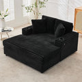 GarveeHome Oversized Chaise Lounge Chair Indoor, 56x60 in Comfortable Corduroy Lounge Sofa with Charging Ports & Cup Holders, Cozy Reading Couch for Bedroom Living Room Apartment, Black