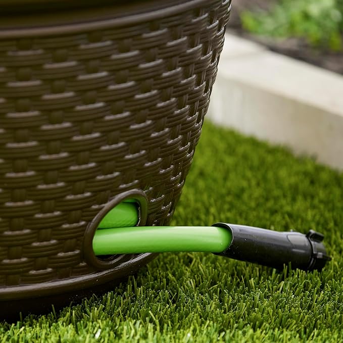 Suncast 3 Pack Decorative Wicker Garden Hose Holder Pot with 4 Drain Holes for 100 Foot Hoses, Java