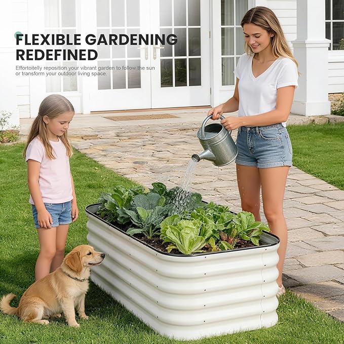 4×2×1.4FT Galvanized Raised Garden Bed Outdoor, Metal Raised Garden Bed Kit, Large Planter Raised Beds, 3 In1 Modular Raised Planter Box Outdoor,Raised Beds for Gardening for Vegetables Flowers Herbs
