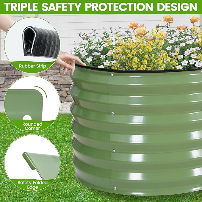 G GOOD GAIN Raised Garden Beds - 4x2x1.4ft Galvanized Planter Boxes Kit with Protective Tape & Gloves & Tools | Oval Metal Outdoor Raised Bed for Gardening Vegetables, Fruits, Flowers, Herbs, Oliver