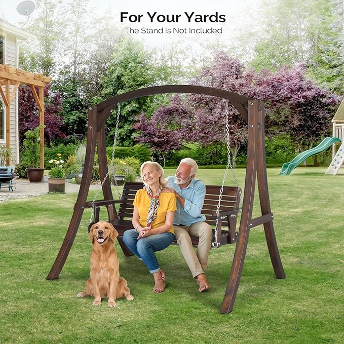 VINGLI Heavy Duty 880 LBS Patio Porch Swing Outdoor PU Painting, Hanging Chair with Adjustable Secure Chains, Finished Outdoor Bench Tree Swing for Yard | Garden | Lawn | Balcony (5 FT, Rustic)