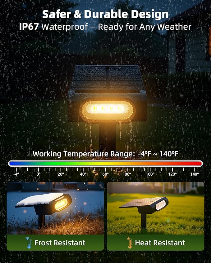 EZVALO Solar Spot Lights Outdoor IP67 Waterproof, Adjustable Solar Landscape Lights, 3 Lighting Modes Solar Spotlights for Outside Yard Garden Plant Trees Pathway Flag (Warm White-6Pack)