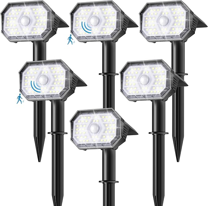 Brightown 6 Pack Solar Motion Lights Outdoor Waterproof, Motion Sensor Spot Lights- 58 LED/3 Modes Solar Powered Spotlights 2-in-1 Auto On/Off for Outside Yard Wall Garden, Cool White