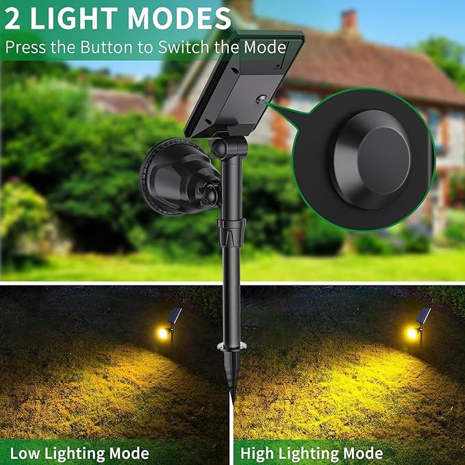 JSOT Solar Spot Lights Outdoor Waterproof, Outdoor Landscape Spotlights Flood Light for Pathway Path Driveway Backyard Decor 600 Lumen 18 LED Beads 2 Lighting Options(Warm White 2 Pack)