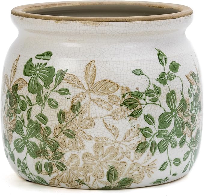 Flower Pot,Vintage Ceramic Pot for Planter with Drainage Holes, 6.29 inch Ice Crack Glazed Small Planters Pot for Indoor,Tucan Home Decor,Gardening Gifts (Classic)