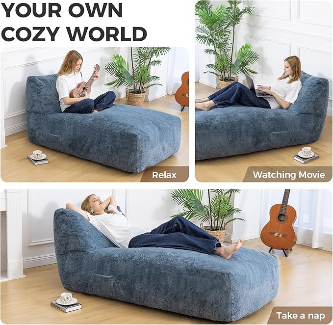 Giant Bean Bag Lounger Chair for Adults with Soft & Cozy Plush Fabric,Memory Foam Filled Beanbag Chair for Family Living Room,Bedroom and Game Room (Bluegrey)