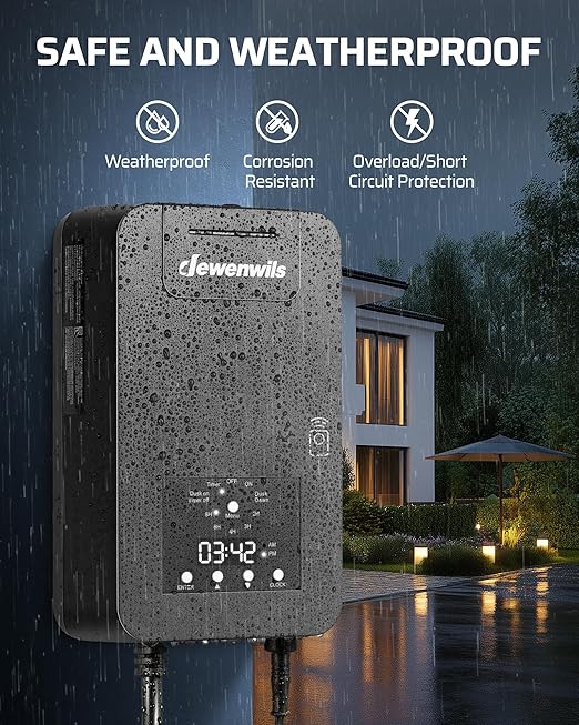 DEWENWILS 300W Low Voltage Landscape Transformer, 120V AC to 15V DC, Outdoor Landscape Lighting Transformer with Remote, Photocell Sensor & Timer, Weatherproof for Garden Spotlights Pathway Lights