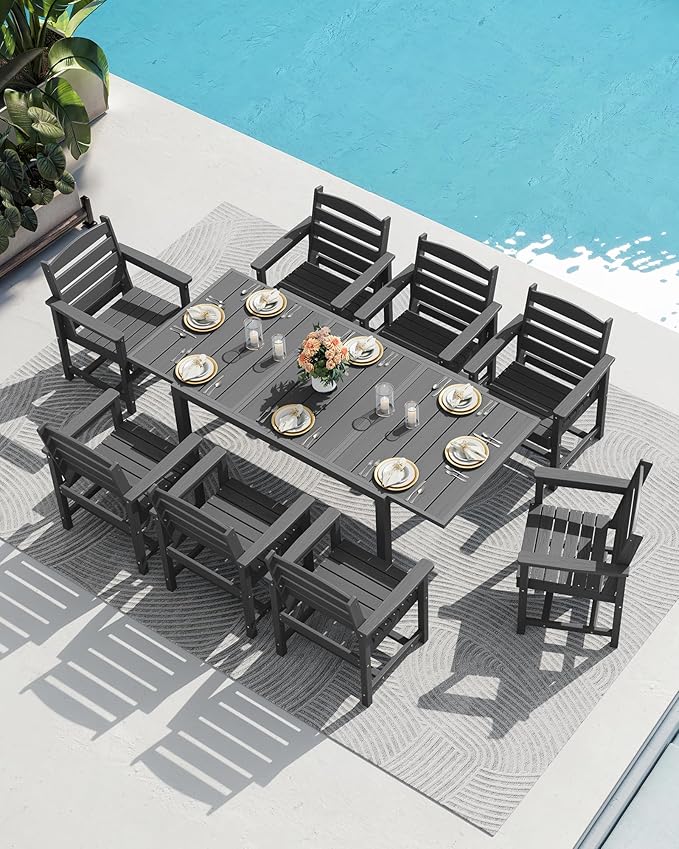 SERWALL Outdoor Expandable Dining Table 60" - 83", Patio Dining Table for 4-10 People, All Weather HDPE and Aluminum Outdoor Furniture for Backyard, Garden, Grey