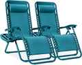Best Choice Products Set of 2 Adjustable Steel Mesh Zero Gravity Lounge Chair Recliners w/Pillows and Cup Holder Trays - Peacock