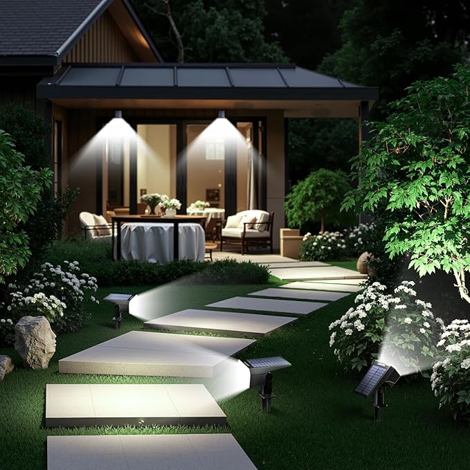 TECKNET Spot Lights Outdoor with 59 LED, 4 Pack Solar Lights Outdoor Waterproof IP65, Auto On/Off Solar Spot Lights, 3 Lighting Modes Solar Powered Garden, 2-in-1 Solars Landscape Light (Cool White)