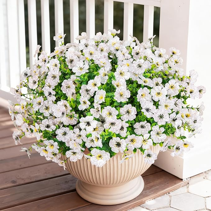 Bassion Artificial Flowers for Outdoors, 24 Bundles UV Resistant Fake Flowers Realistic Silk Faux Plants for Outdoor Planter Window Box Porch Patio Garden Home Outside Decorations