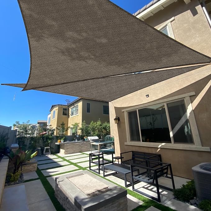 SUNLAX Sun Shade Sail 10' x 11' x 14.9' Brown Rectangle Canopy Sail Shade Cover UV Block Permeable Sunshade Outdoor for Patio Backyard Deck Pergola (We Make Custom Size)