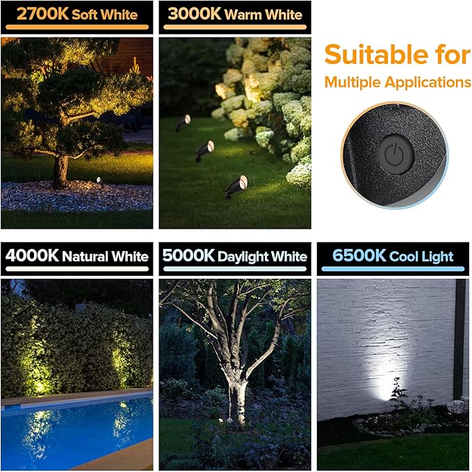 LUTEC 5CCT 12V Low Voltage Landscape Lighting Die-cast Aluminum Spot Lights with Connectors, IP65 Outdoor Landscape Spotlights, 7W 650LM for Tree Garden, 8 Pack (No Transformer Kits)