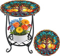 Outdoor Side Table Round Small Mosaic Patio Accent Indoor End Plant Coffee Tea Table for Yard Patio Porch Garden Living Room, Bedroom(Tree of Life Style,12 Inch)