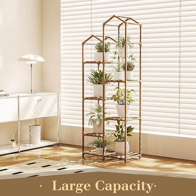 Bamworld Tall Plant Stand Indoor Outdoor Corner Plant Shelf Hanging Plant Holder Wood Flower Stand Plant Decor for Living Room Garden Balcony Patio