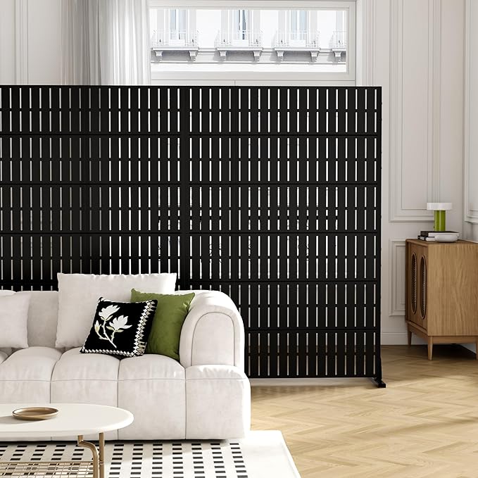 Casaphoria Metal Privacy Screen Outdoor, 72" H x 47" W Freestanding Decorative Privacy Screen for Patio Deck Balcony Garden with Stable Base, Black-Fence