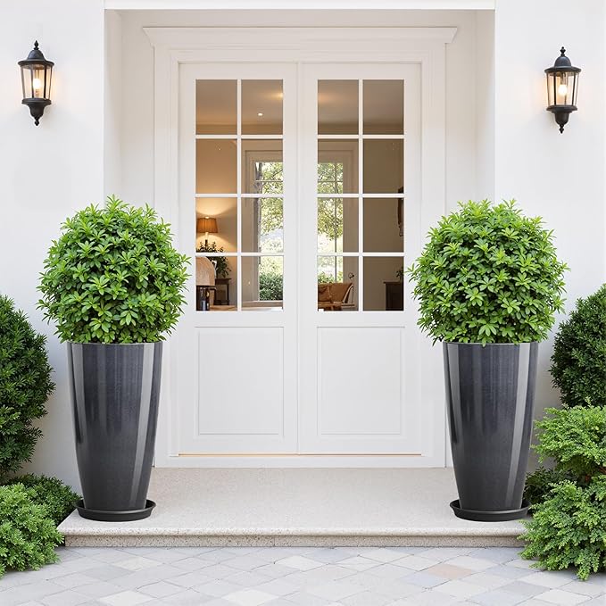 QCQHDU 21 inch Tall Planters for Outdoor & Indoor Plants, 2 Pack Sturdy Plant-Flower-Tree Pots for Front Porch Patio Deck Living Room Decor