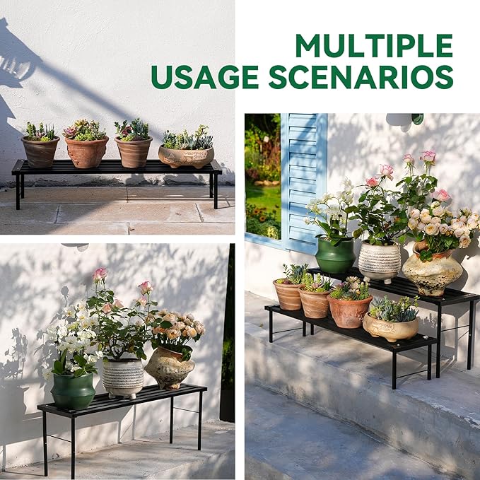 Metal Plant Stand, Rust-proof Aluminum Flower Pot Stand, Heavy Duty Planter Display Shelving for Patio Balcony Garden Living Room Decorative (Black, 35.4 Inch)