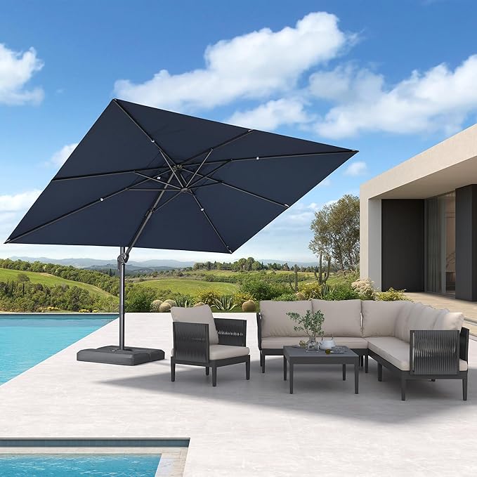 PURPLE LEAF Patio Umbrella 9' X 11.5' Rectangle Cantilever Umbrella Large Aluminum Outdoor Umbrellas with 360-degree Rotation & UPF40+ Premium Fabric for Deck Pool Garden Yard, Ocean Slate