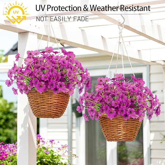 MACTING Artificial Flowers for Outdoors Fake Flowers UV Resistant No Fade Faux Plastic Plants for Planters Garden Patio Porch Porch Window Box Home Outside Spring Decorations (Purple)