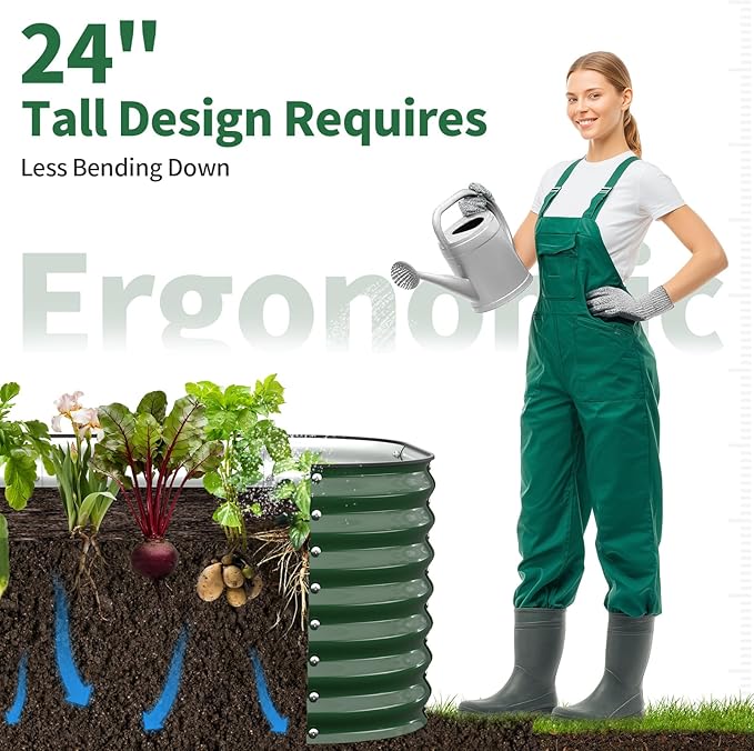 Kesfitt Raised Garden Bed Outdoor, Galvanized Steel Metal Raised Bed Planter for Vegetables, 24-Inch Deep Open Bottom Backyard Garden Bed 6x3x2 ft, Forest Green