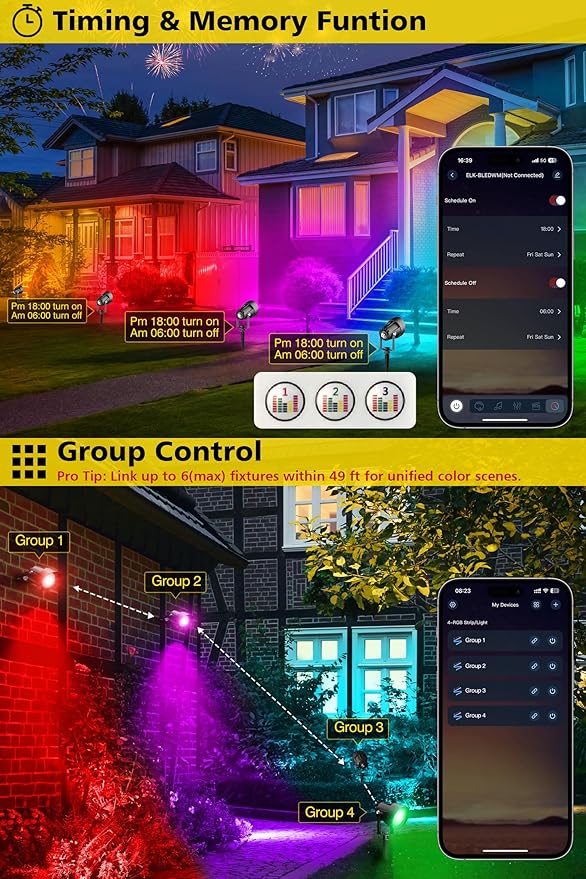 T-SUN Smart Color Changing Landscape Lights, RGBW Spotlights Outdoor with App & Remote, Music Sync, DIY Scenes, Timing, Dimmable Waterproof Spot Light for Yard Garden Tree Decoration, 6 Pack