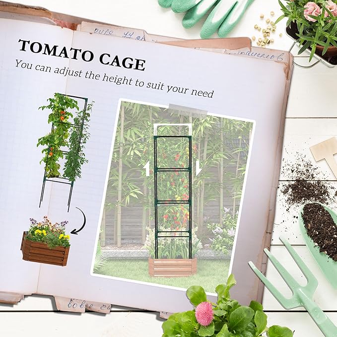 Outsunny Galvanized Raised Garden Bed, 73.5" Outdoor Planter Box with Trellis Tomato Cage and Open Bottom for Climbing Vines, Vegetables, Flowers in Backyard, Garden, Patio, Brown