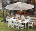 White 9-Piece Outdoor Dining Set with Beige 11FT Cantilever Umbrella, 75.2'' HDPE Table & Chairs for 8, Weather-Resistant Furniture with Umbrella Hole for Patio, Lawn, Poolside