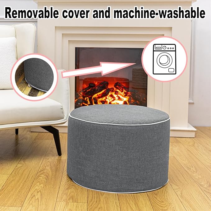 Outdoor Ottoman Outdoor Ottomans for Patio 19x12 Inches Modern Lightweight Foam Stuffed Pouf Outdoor Footstool Footrest Foot Stool Waterproof (Gray)