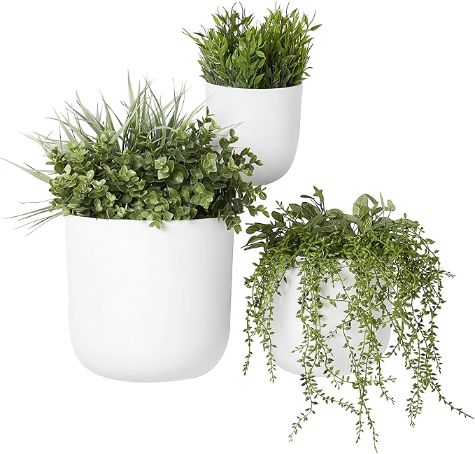 Deco 79 Metal Indoor Outdoor Wall Planter Indoor Outdoor Floating Hanging Planter, Set of 3 Plant Hanger 9", 7", 6"H, White