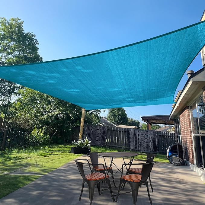 SUNLAX Sun Shade Sail 10' x 24' Turquoise Blue Rectangle Canopy Sail Shade Cover UV Block Permeable Sunshade Outdoor for Patio Backyard Deck Pergola (We Make Custom Size)