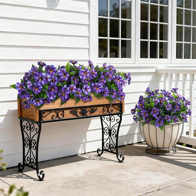 Fake Artificial Flowers for Outdoors Decoration,4 Bundles Silk Faux Spring Flowers with Plants Leaves UV Resistant for Planter Front Door Porch Yard Patio Window Box Home Indoor Decor
