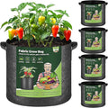 T4U Fabric Plant Grow Bags with Handle 7 Gallon Pack of 5, Heavy Duty Nonwoven Smart Garden Pot Thickened Aeration Nursery Container Black for Outdoor Potato, Tomato, Chili, Carrot and Vegetables