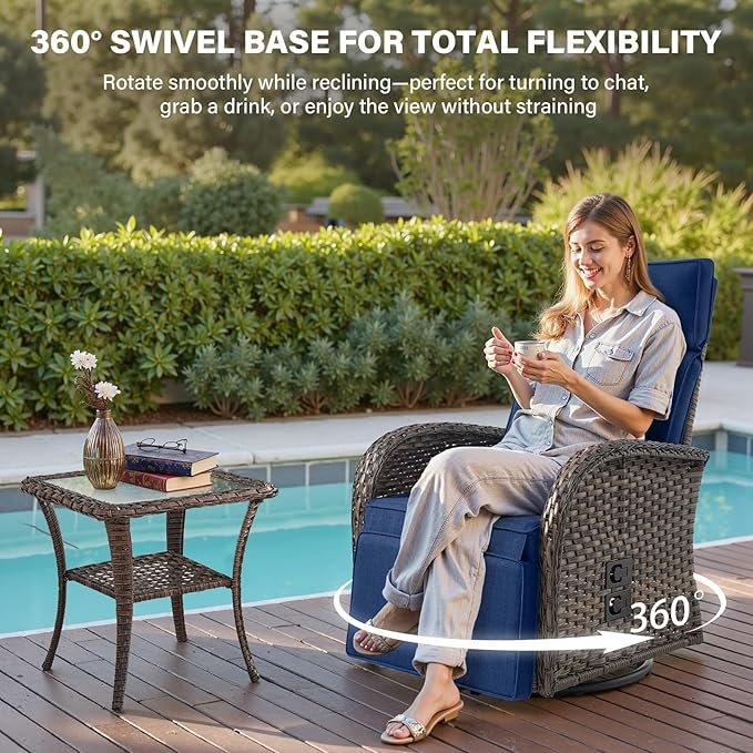 Belord Swivel Outdoor Recliner Chair Set of 2 - Reclining Patio Chair with Adjustable Backrest and Footrest, All-Weather Wicker Chaise Lounge Chair Outdoor for Pool Deck Brown (Upgraded 2.0)