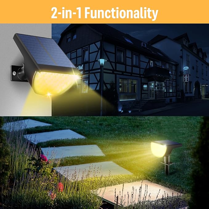 Solar Lights Outdoor Waterproof IP65, Solar Powered 76 LED 3 Lighting Modes Solar Spot Lights Outdoor for Yard Garden Landscape Pathway (Warm White, 6 Pack)