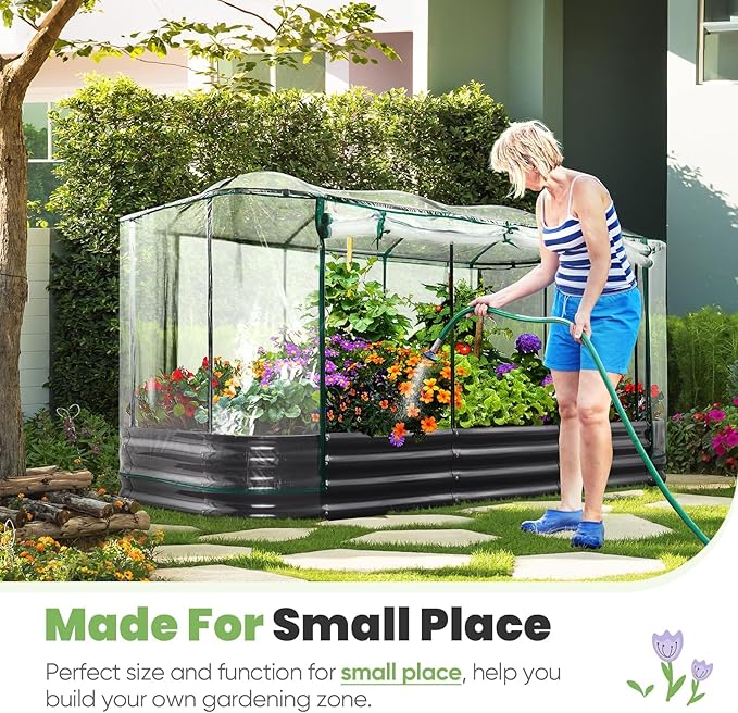KING BIRD Raised Garden Bed with Cover Galvanized Oval Planter Garden Box 94.5x47.2x11.8 in, Clear, Outdoor for Gardening, Vegetables, Flowers