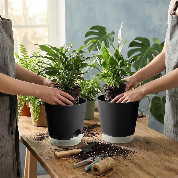 GARDIFE 2026 Upgraded Self Watering Plant Pots with Drainage Hole, 8/7/6.5/6/5.5/5/4 Inch Flower Planting Containers for House Plants, African Violet, Flowers, Cactus (Black, 8+7+6.5+6+5.5+5+4 inch)