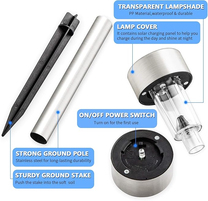GIGALUMI Solar Pathway Lights, Stainless Steel IP44 Waterproof Auto On/Off Outdoor LED Solar Landscape Lights for Garden, Yard, Patio, Path and Walkway(20 Pack, Warm White)