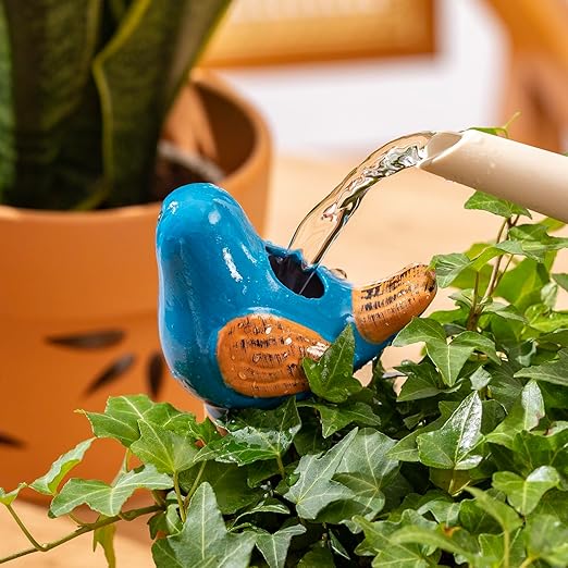 4 Pack Self Watering Bird Shaped Globes, Terracotta Vacation Planters Devices with Slow Release Automatic Watering Spikes, Plant Watering Pots for Indoor and Outdoor Potted Plants