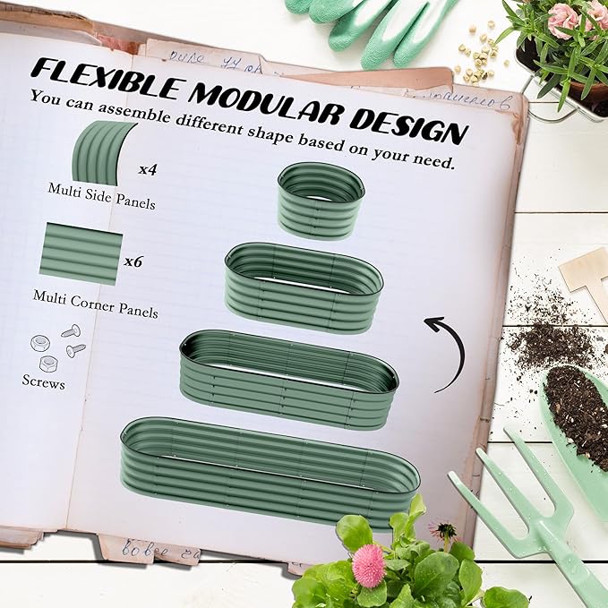 Outsunny 6.5' x 2' x 1' Galvanized Raised Garden Bed Kit, Outdoor Metal Elevated Planter Box with Safety Edging, Easy DIY Stock Tank for Growing Flowers, Herbs & Vegetables, Green