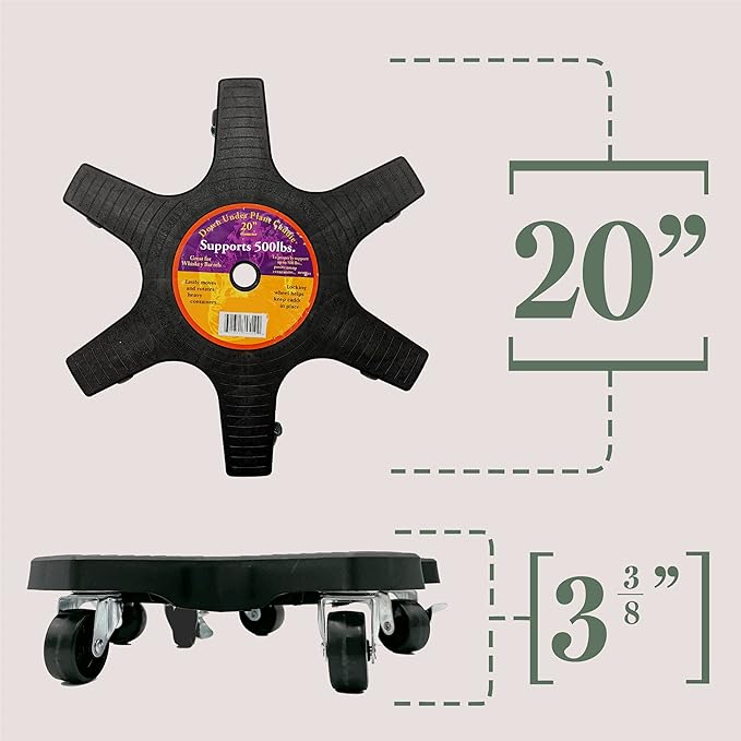 Bosmere 20" Plant Caddie - Heavy-Duty Rolling Plant Stand with Locking Wheels, 500 lb Capacity – Durable Plant Caddy for Indoor/Outdoor Use, Charcoal