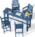 Ciokea Outdoor Bar Height Table Set of 5, 60" Extra Long Rectangle High Top Table and 4 Oversized Adirondack Chairs Set, Heavy-Duty All-Weather HDPE Patio Bar Set for Backyard Balcony Deck, Navy Blue